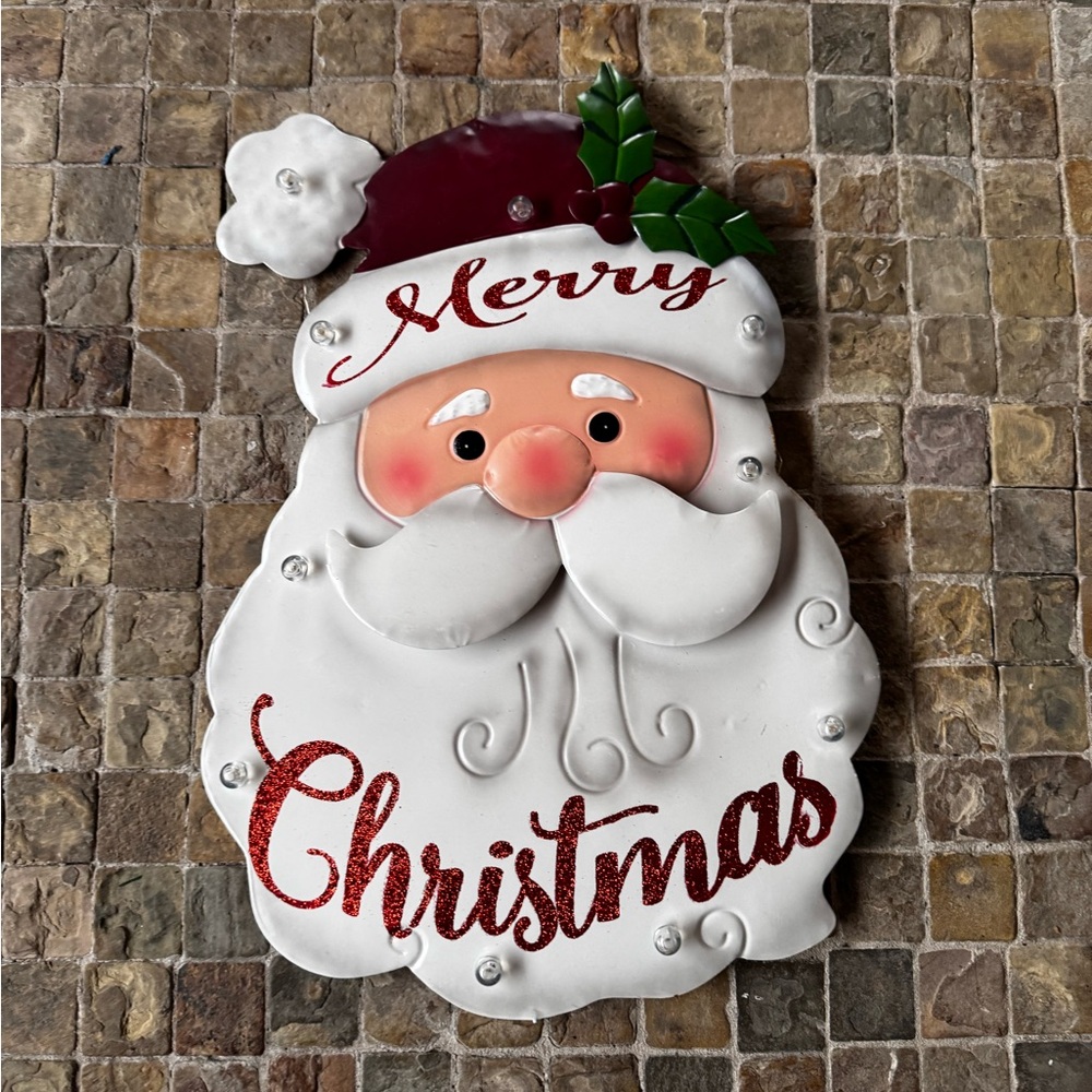 Metal Festive Santa Claus Wall Decor - Red and White